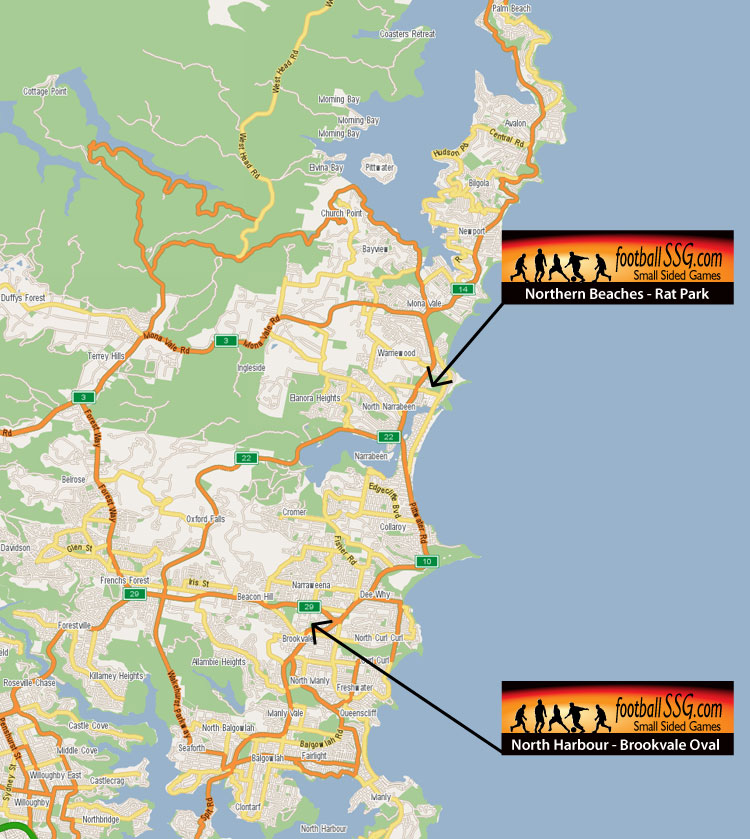 FootballSSG competitions are held at Pittwater Rat Park, North Narrabeen and Brookvale Oval, Brookvale